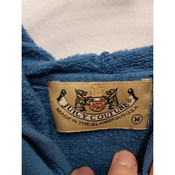 VTG Y2K Juicy Couture Womens Crop Hoodie Medium Blue Embroidered Logo Full Zip - Picture 5 of 9